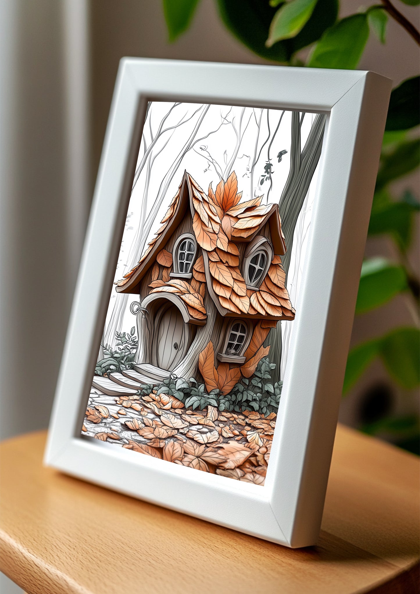 Nature House Coloring Page – Roses, Greenhouses, Leaves & Snowdrops (A4 PDF)|Wonder House