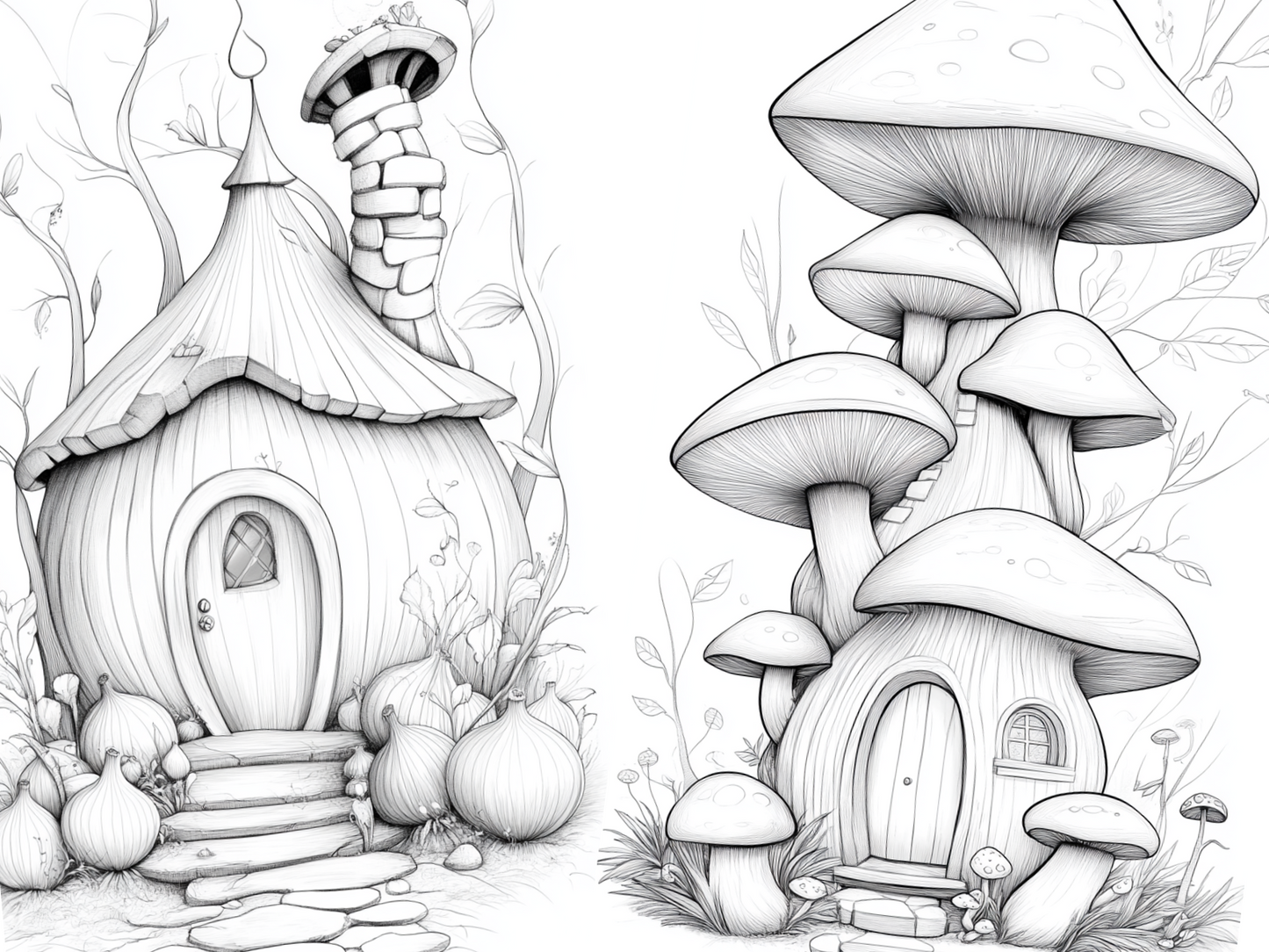 Vegetable House Coloring Page – Printable (A4, Black & White PDF) by Wonder House