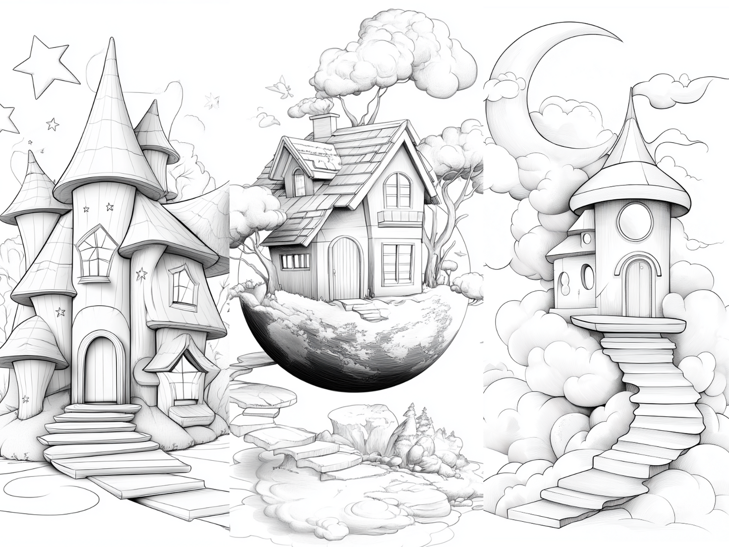 Space House Coloring Page – Printable (A4, Black & White PDF) by Wonder House