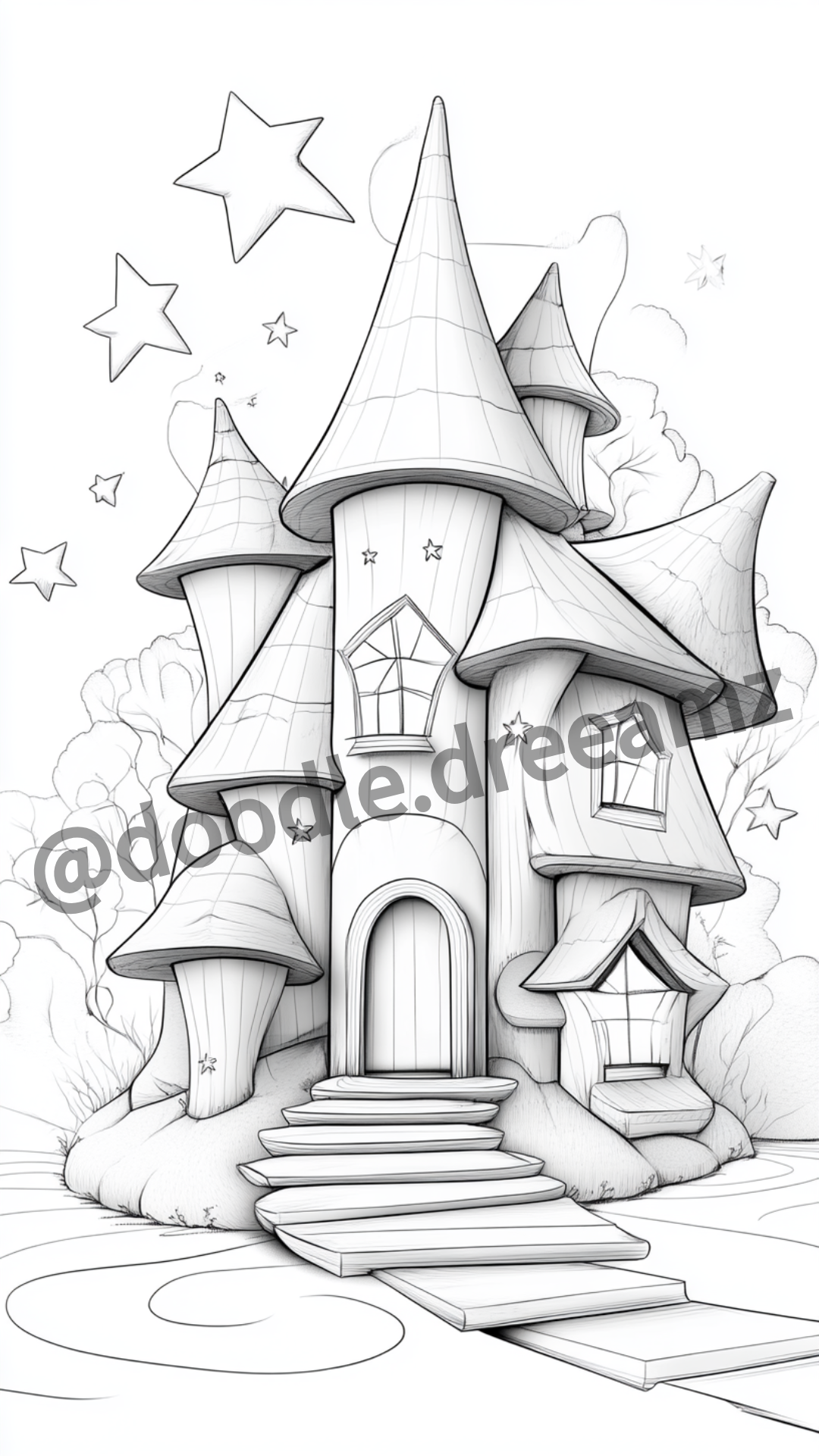 Space House Coloring Page – Printable (A4, Black & White PDF) by Wonder House