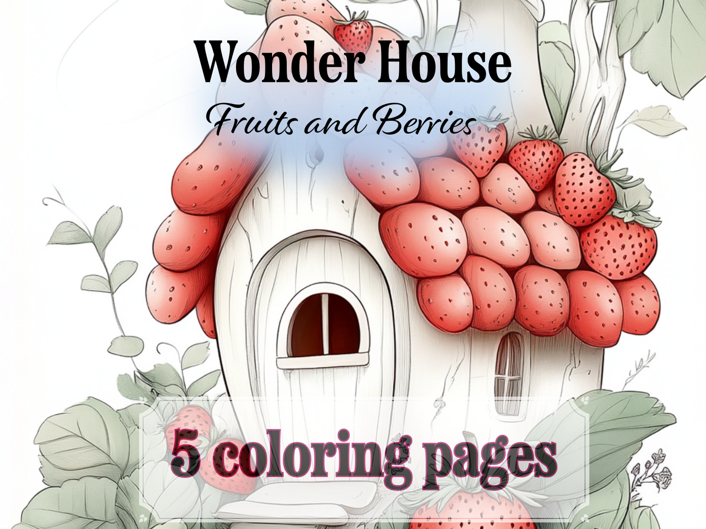 Fruit and Berry House Coloring Page  – Printable (A4, Black & White PDF) by Wonder House