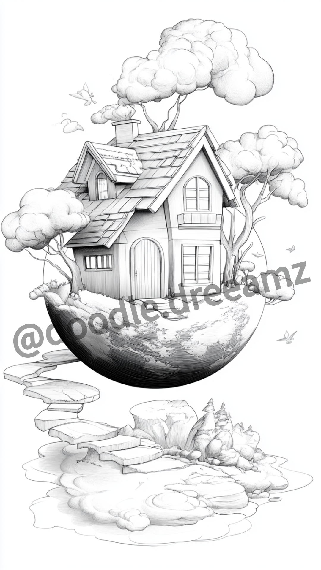Space House Coloring Page – Printable (A4, Black & White PDF) by Wonder House