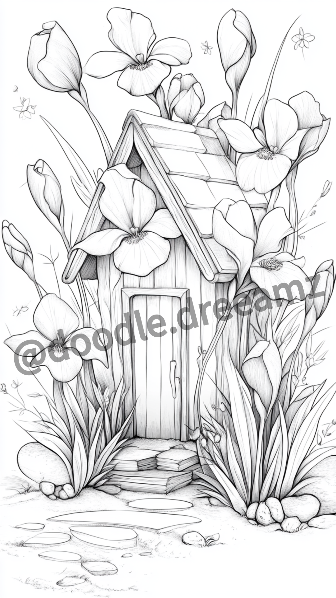 Grace Flowers Coloring Page  – Printable (A4, Black & White PDF) by Wonder House