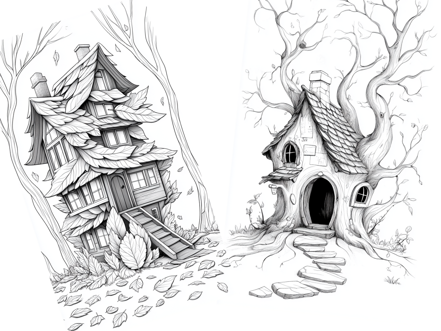 Forest House Coloring Page  – Printable (A4, Black & White PDF) by Wonder House