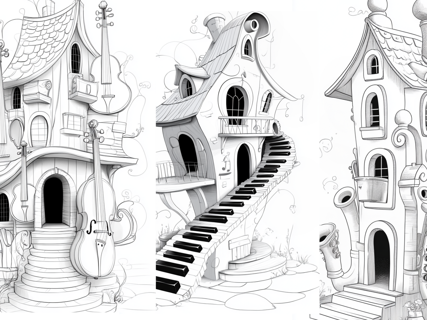 Music House Coloring Page  – Printable (A4, Black & White PDF) by Wonder House