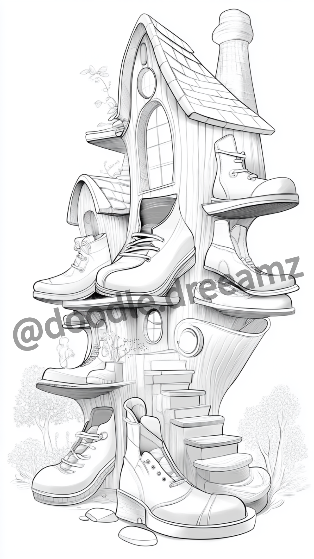 Accessories House Coloring Page  – Printable (A4, Black & White PDF) by Wonder House
