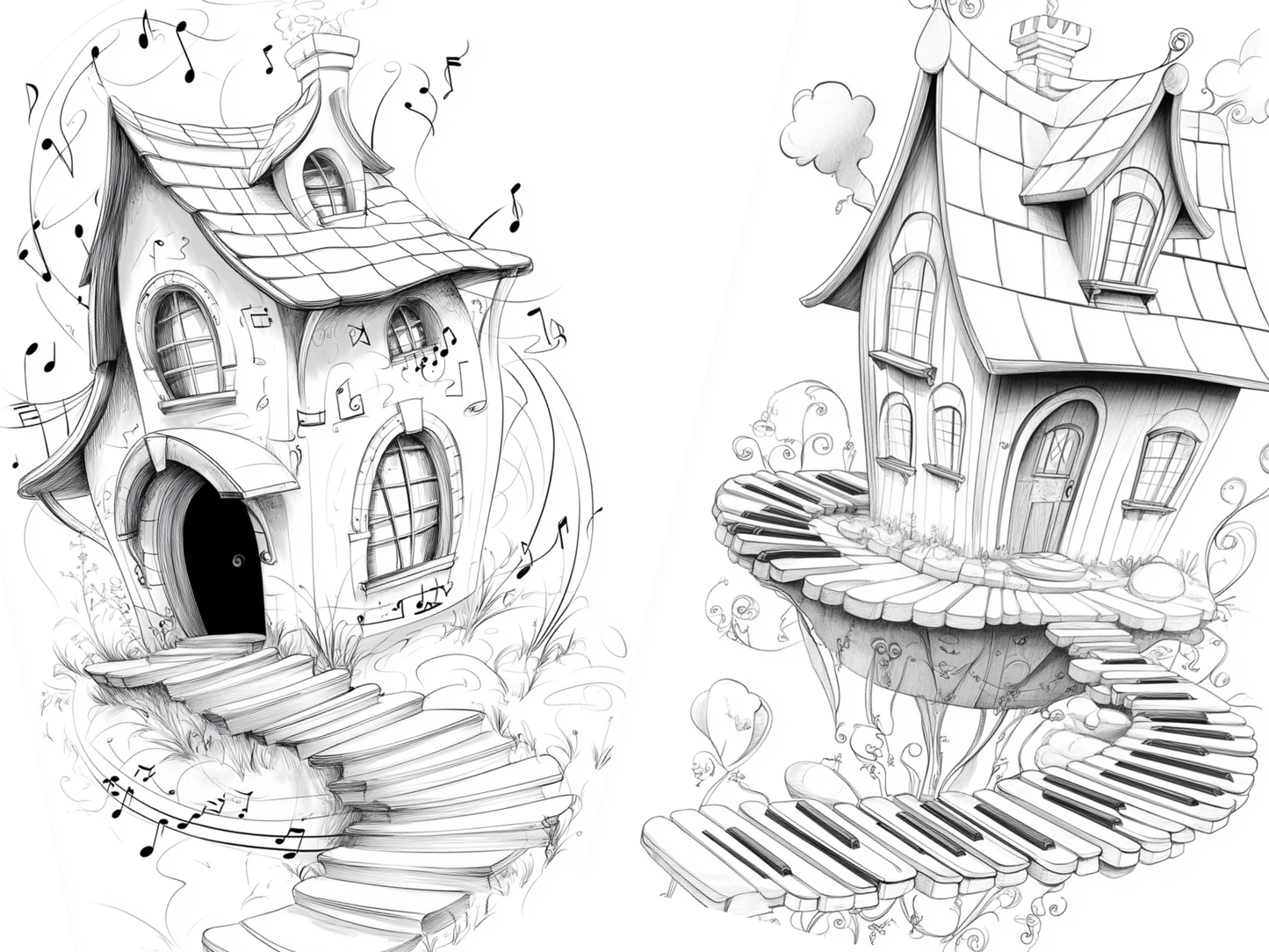 Music House Coloring Page  – Printable (A4, Black & White PDF) by Wonder House