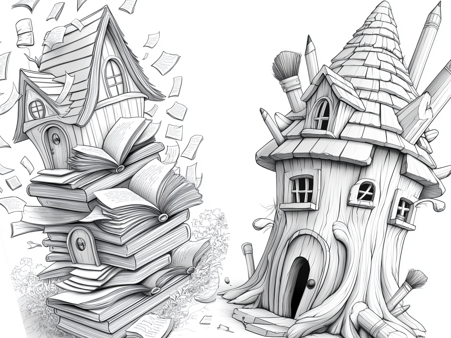 Philosophy House Coloring Page – Printable (A4, Black & White PDF) by Wonder House