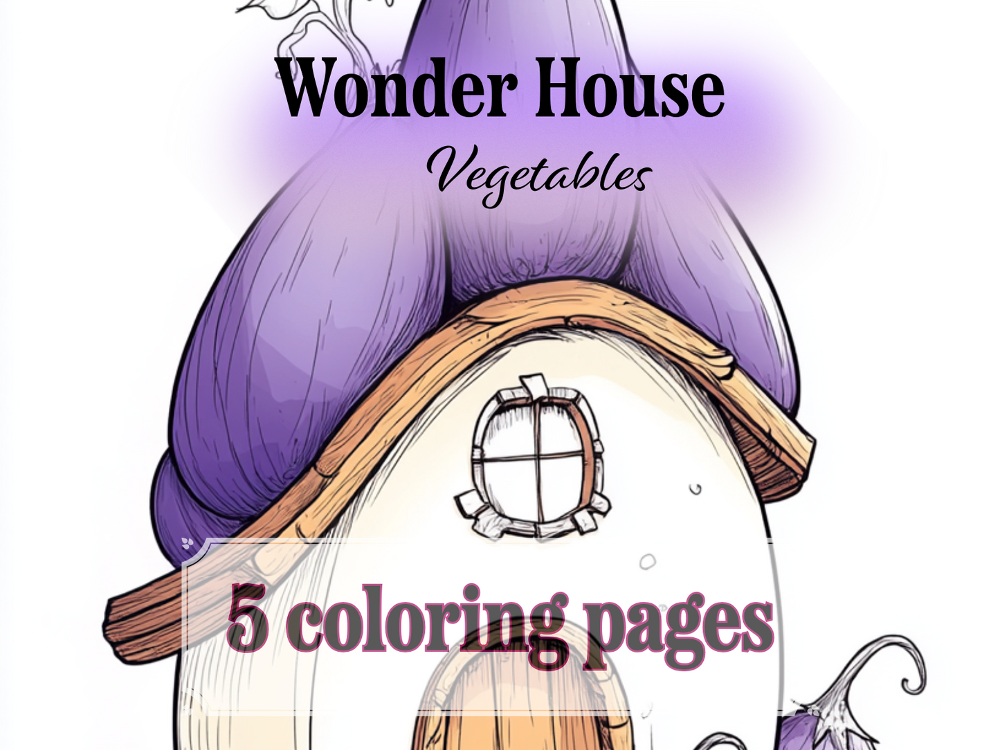 Vegetable House Coloring Page – Printable (A4, Black & White PDF) by Wonder House