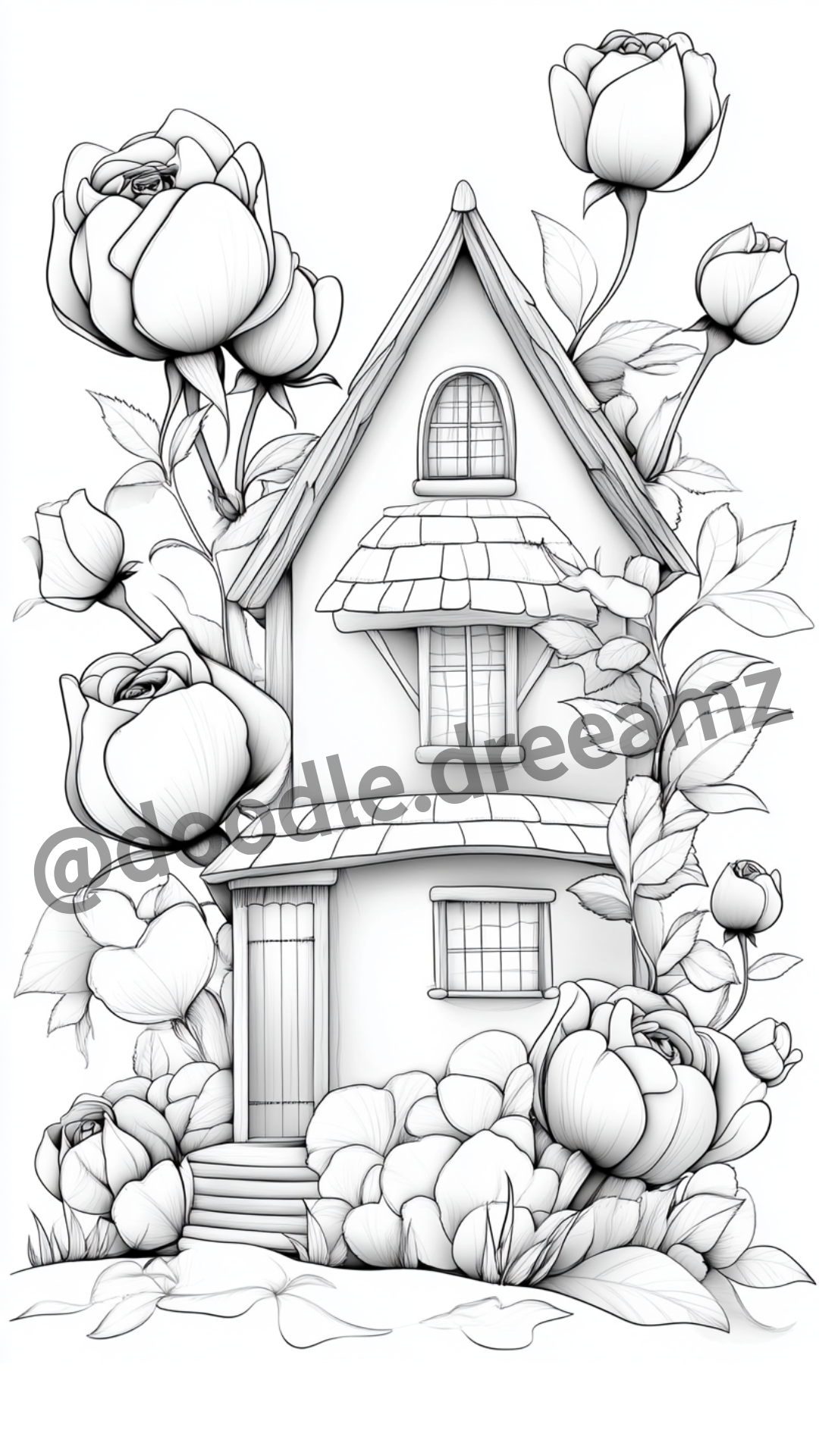 Nature House Coloring Page – Roses, Greenhouses, Leaves & Snowdrops (A4 PDF)|Wonder House