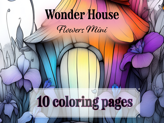Mini Flowers House Coloring Page  – Printable (A4, Black & White PDF) by Wonder House