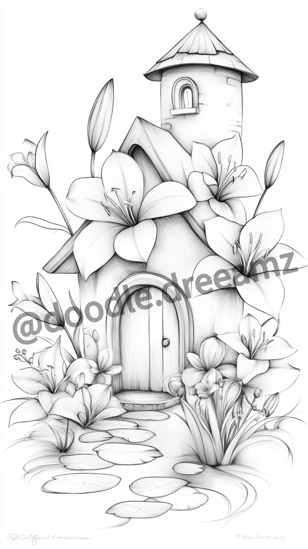 Mini Flowers House Coloring Page  – Printable (A4, Black & White PDF) by Wonder House