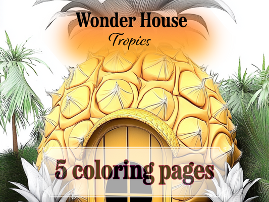 Tropical House Coloring Page – Printable (A4, Black & White PDF) by Wonder House