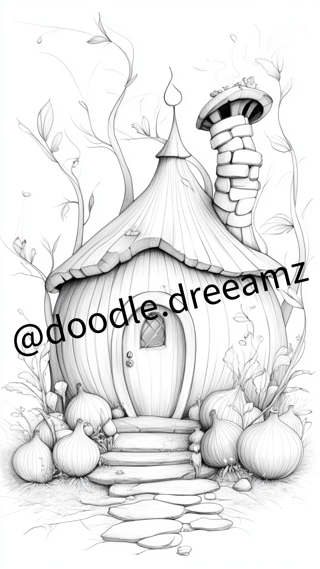 Vegetable House Coloring Page – Printable (A4, Black & White PDF) by Wonder House