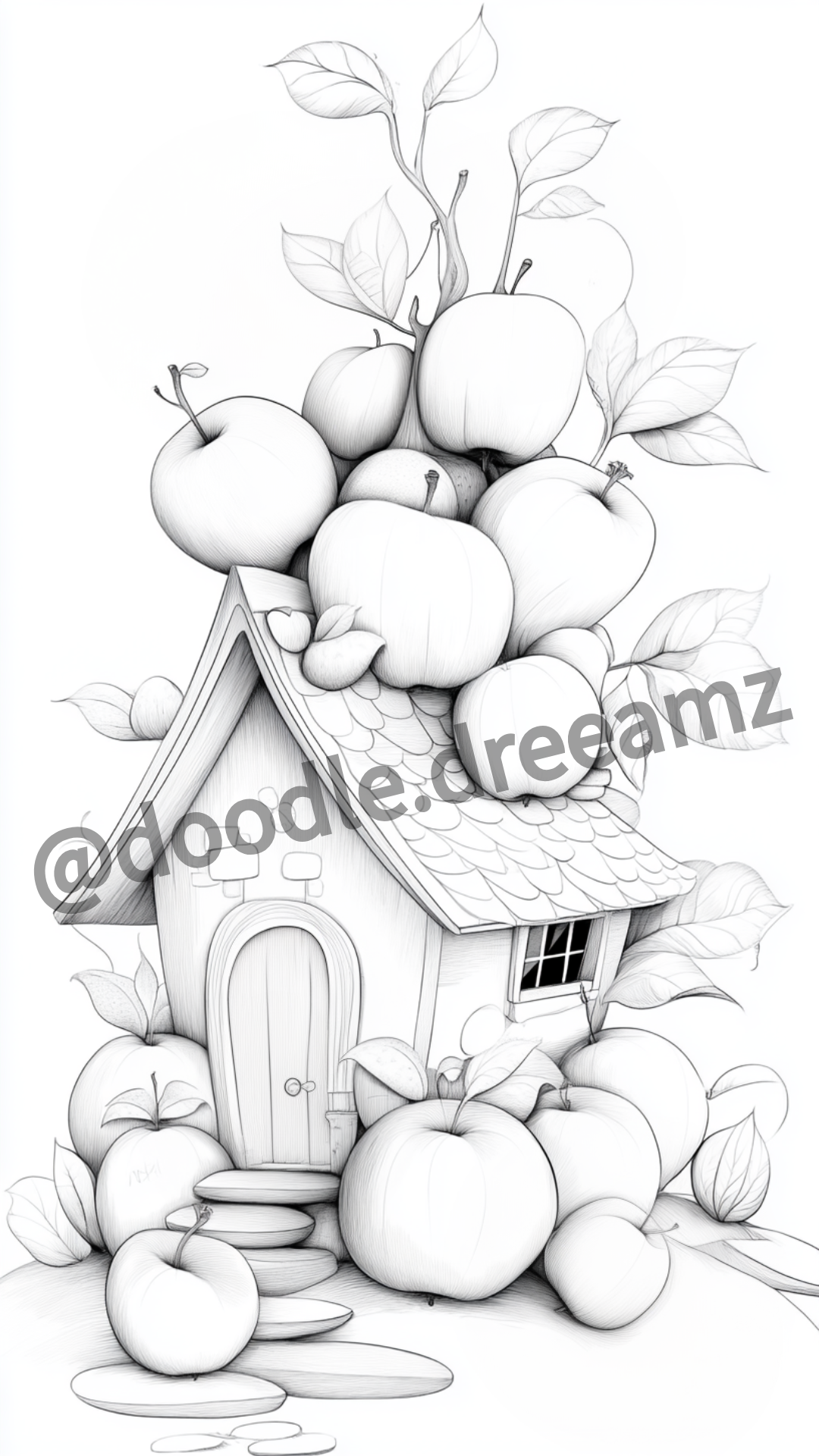 Fruit and Berry House Coloring Page  – Printable (A4, Black & White PDF) by Wonder House