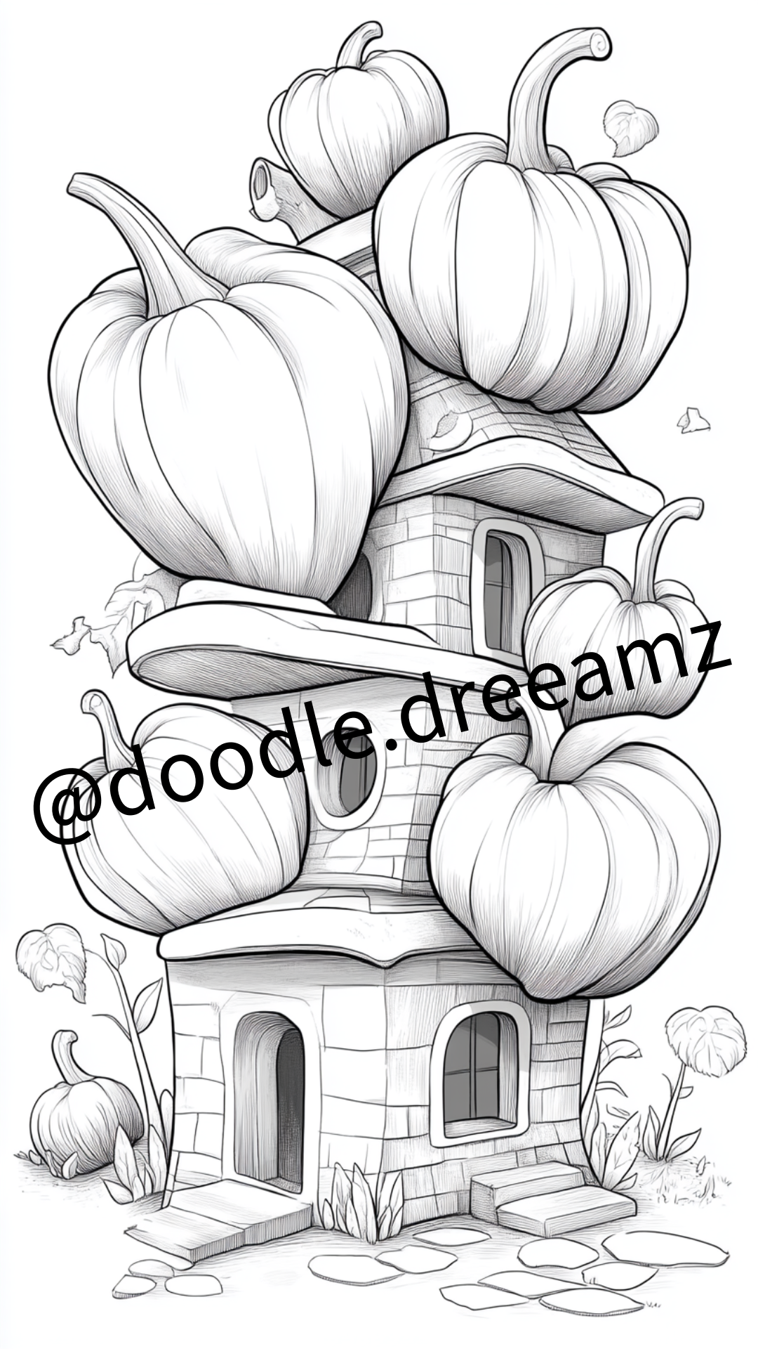 Vegetable House Coloring Page – Printable (A4, Black & White PDF) by Wonder House