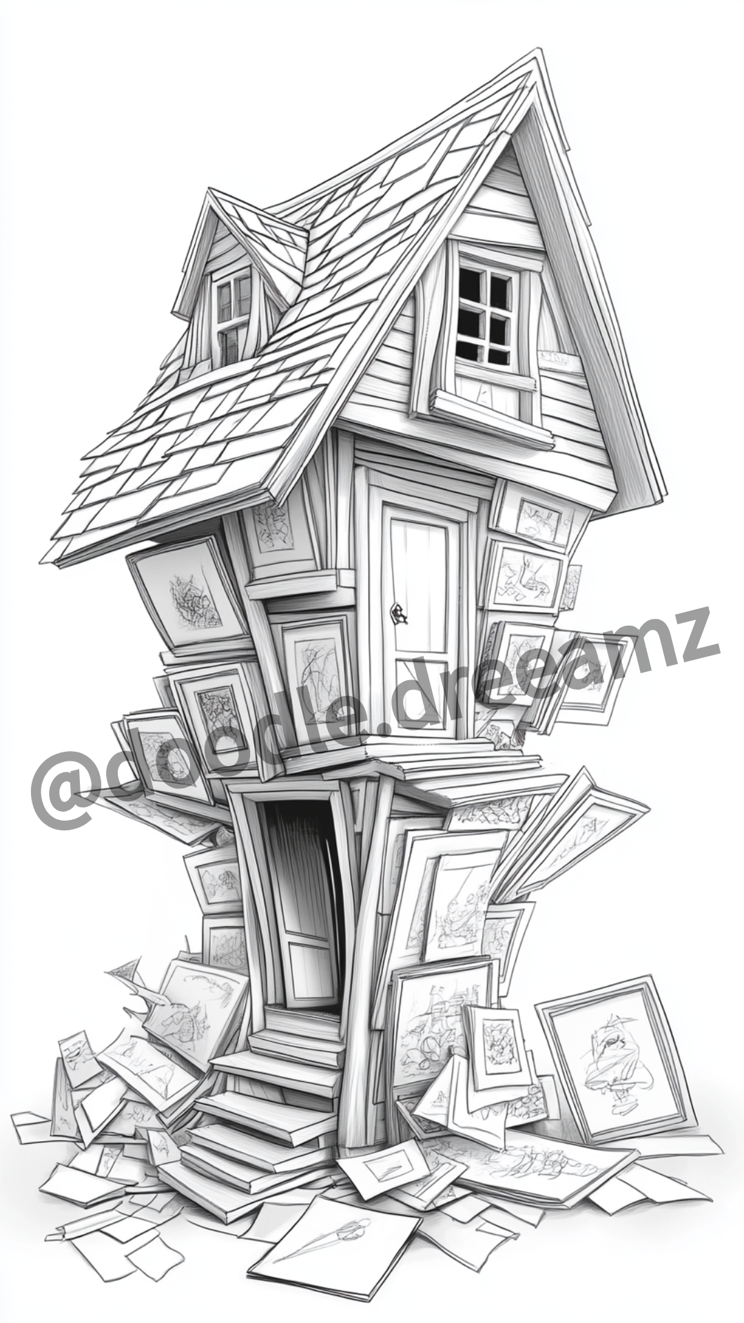 Accessories House Coloring Page  – Printable (A4, Black & White PDF) by Wonder House