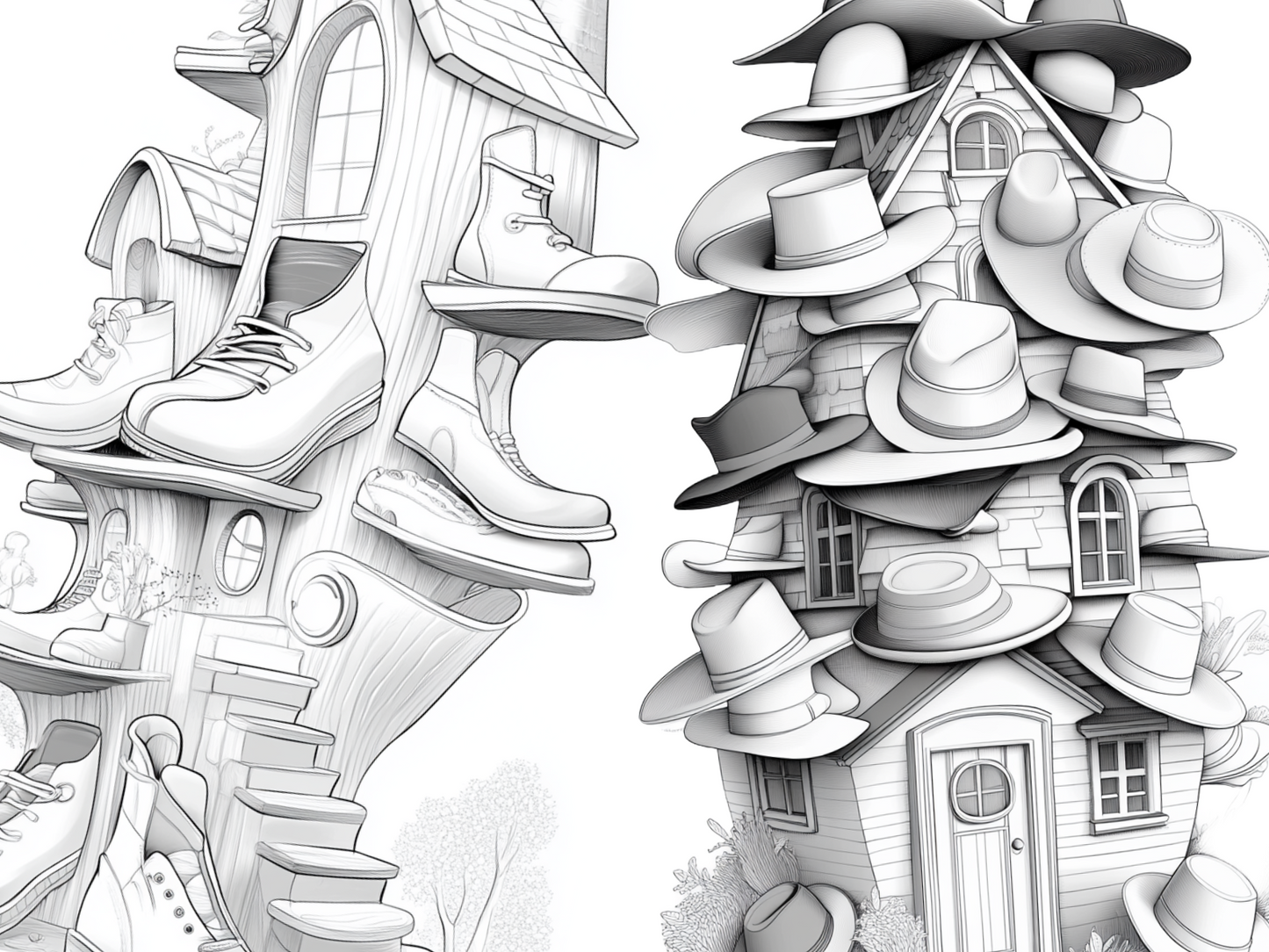 Accessories House Coloring Page  – Printable (A4, Black & White PDF) by Wonder House