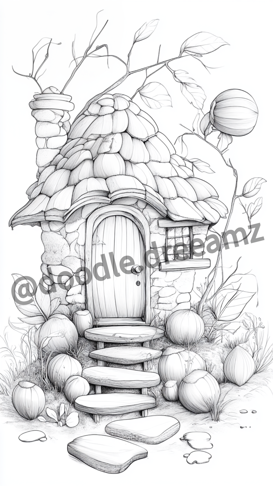 Forest House Coloring Page  – Printable (A4, Black & White PDF) by Wonder House