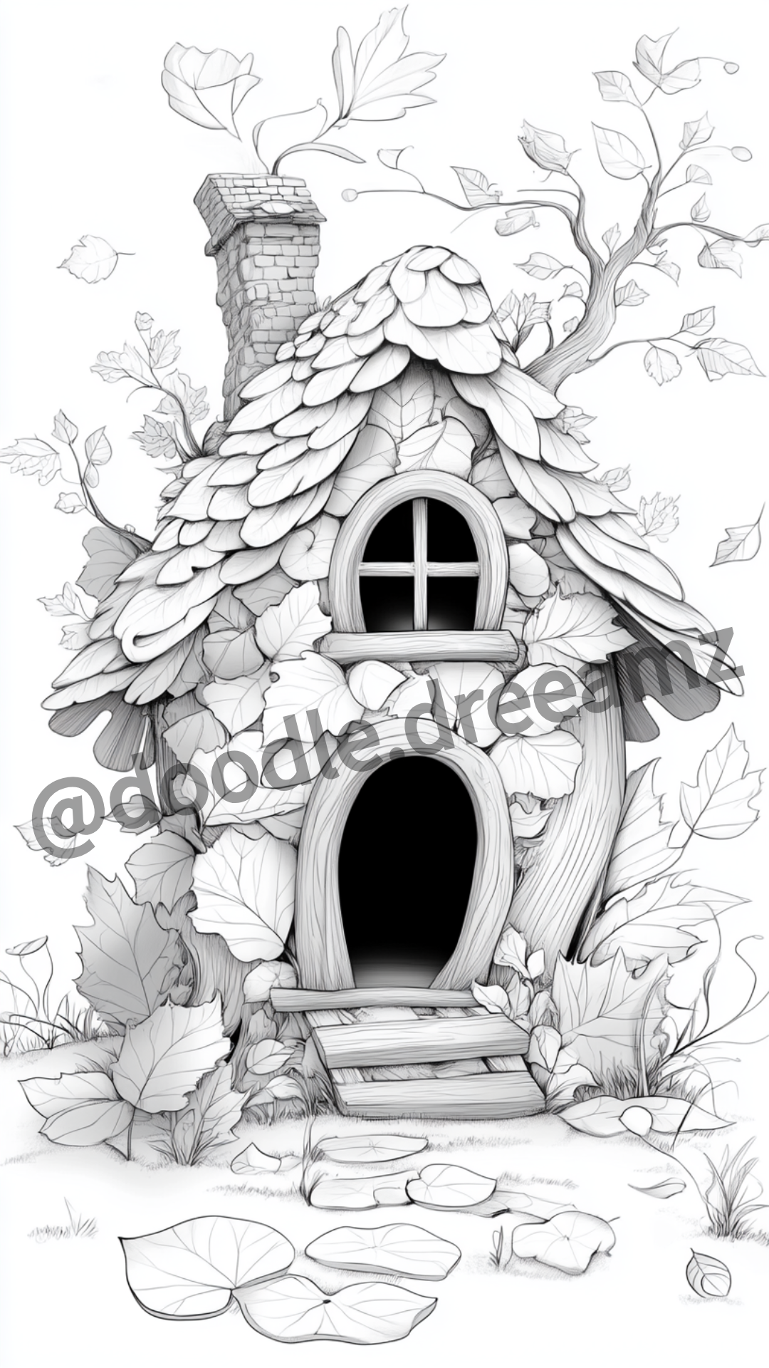 Forest House Coloring Page  – Printable (A4, Black & White PDF) by Wonder House