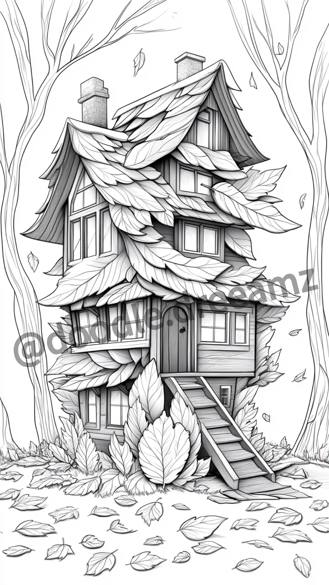 Forest House Coloring Page  – Printable (A4, Black & White PDF) by Wonder House