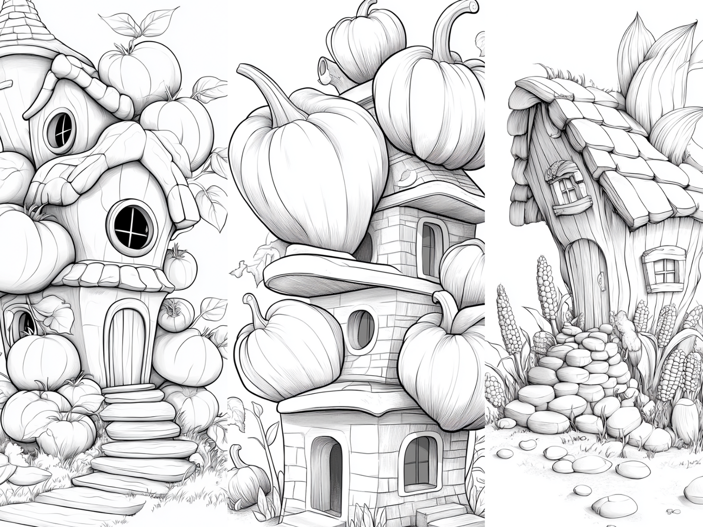 Vegetable House Coloring Page – Printable (A4, Black & White PDF) by Wonder House