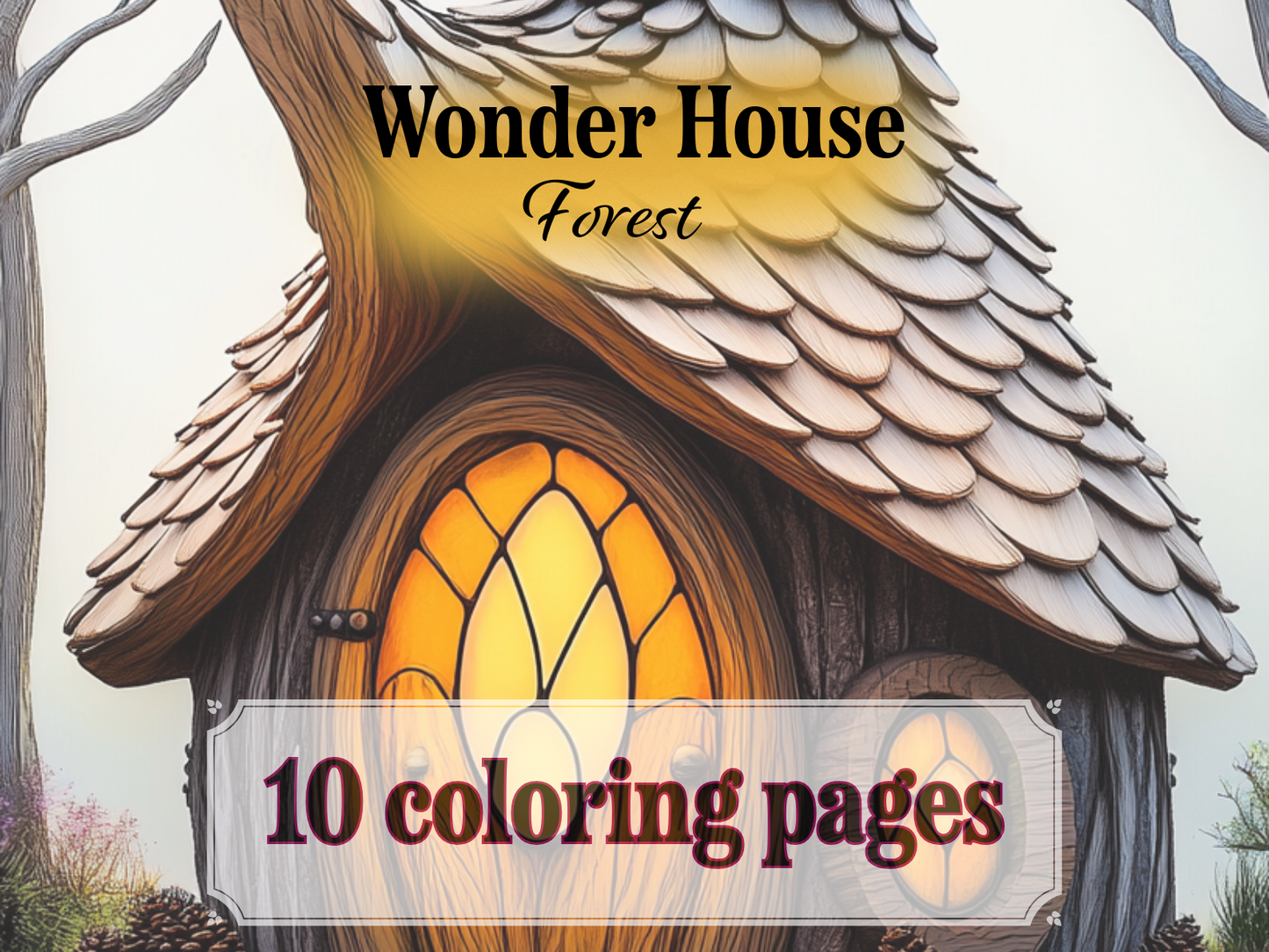 Forest House Coloring Page  – Printable (A4, Black & White PDF) by Wonder House
