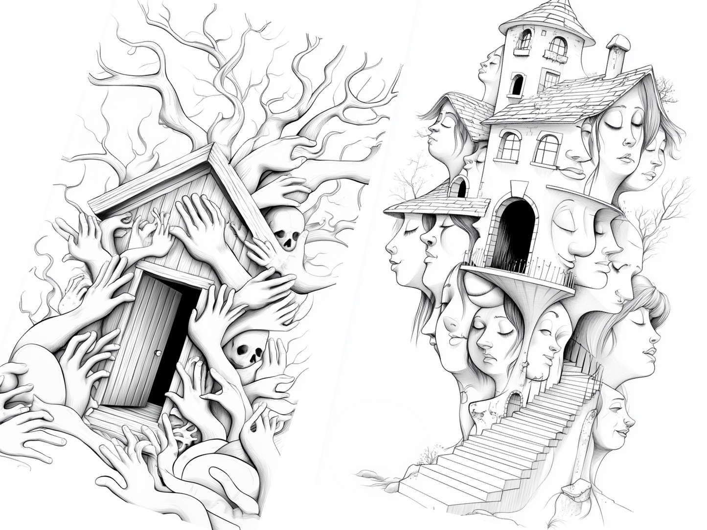 Scares House Coloring Page  – Printable (A4, Black & White PDF) by Wonder House