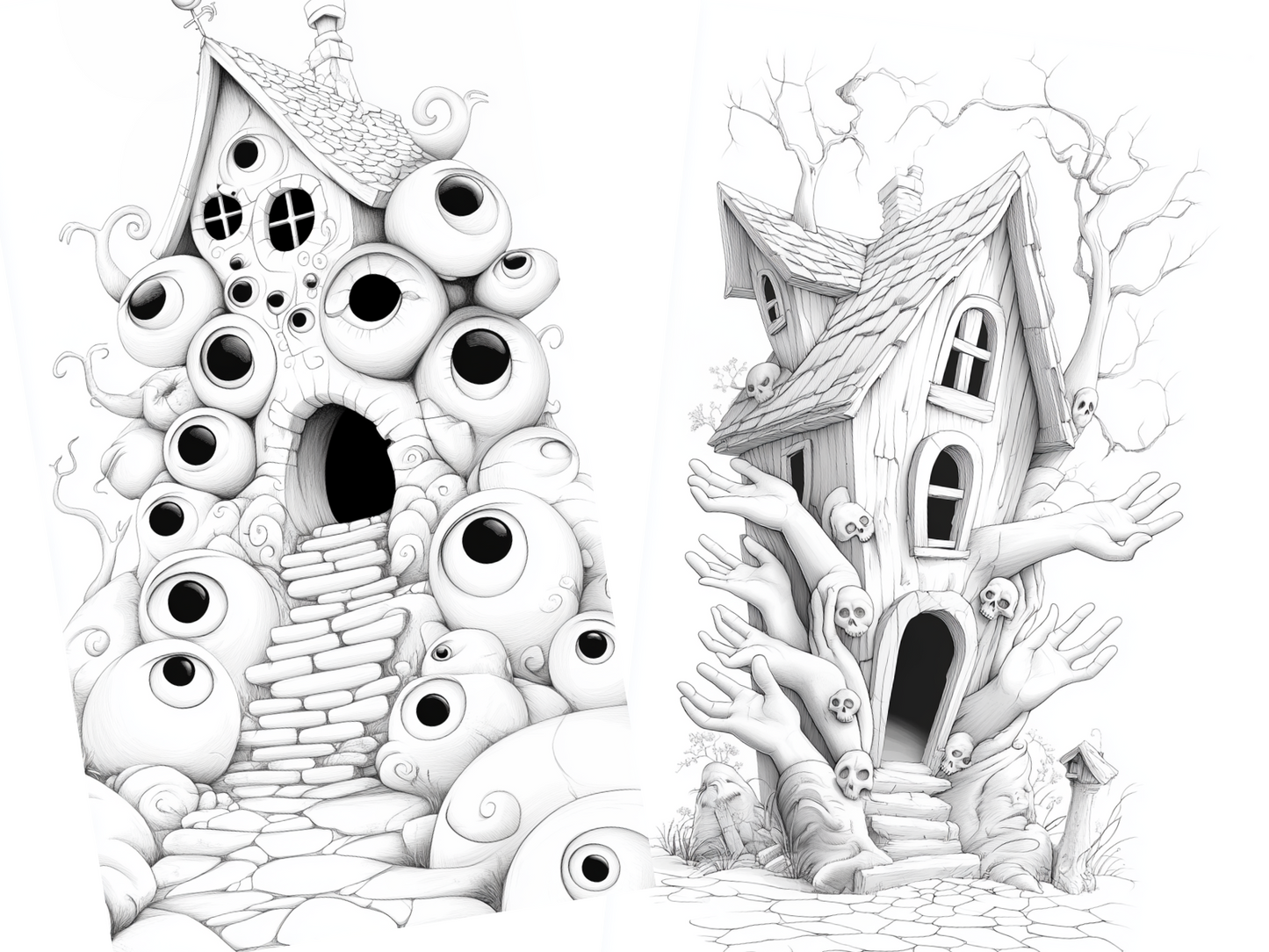 Scares House Coloring Page  – Printable (A4, Black & White PDF) by Wonder House