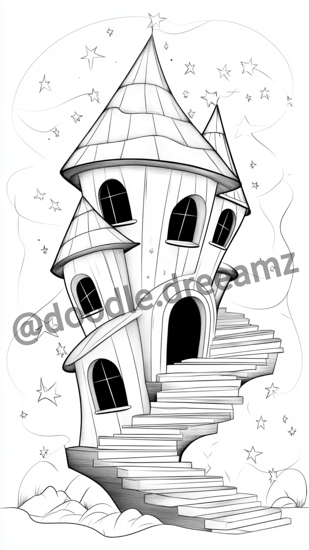 Space House Coloring Page – Printable (A4, Black & White PDF) by Wonder House