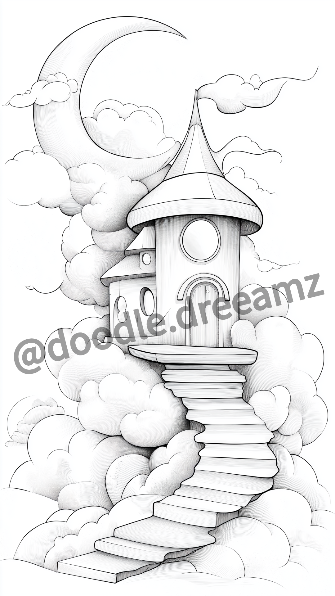 Space House Coloring Page – Printable (A4, Black & White PDF) by Wonder House
