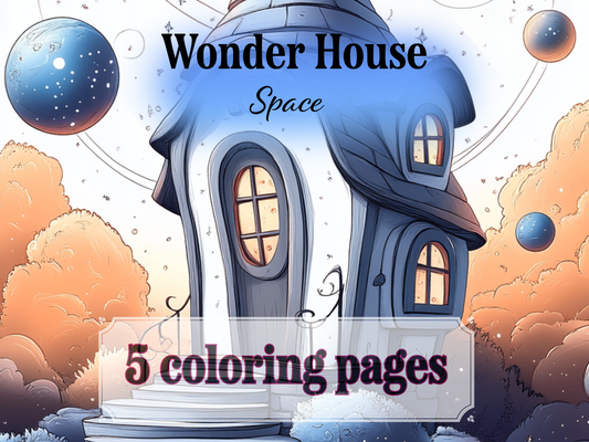 Space House Coloring Page – Printable (A4, Black & White PDF) by Wonder House