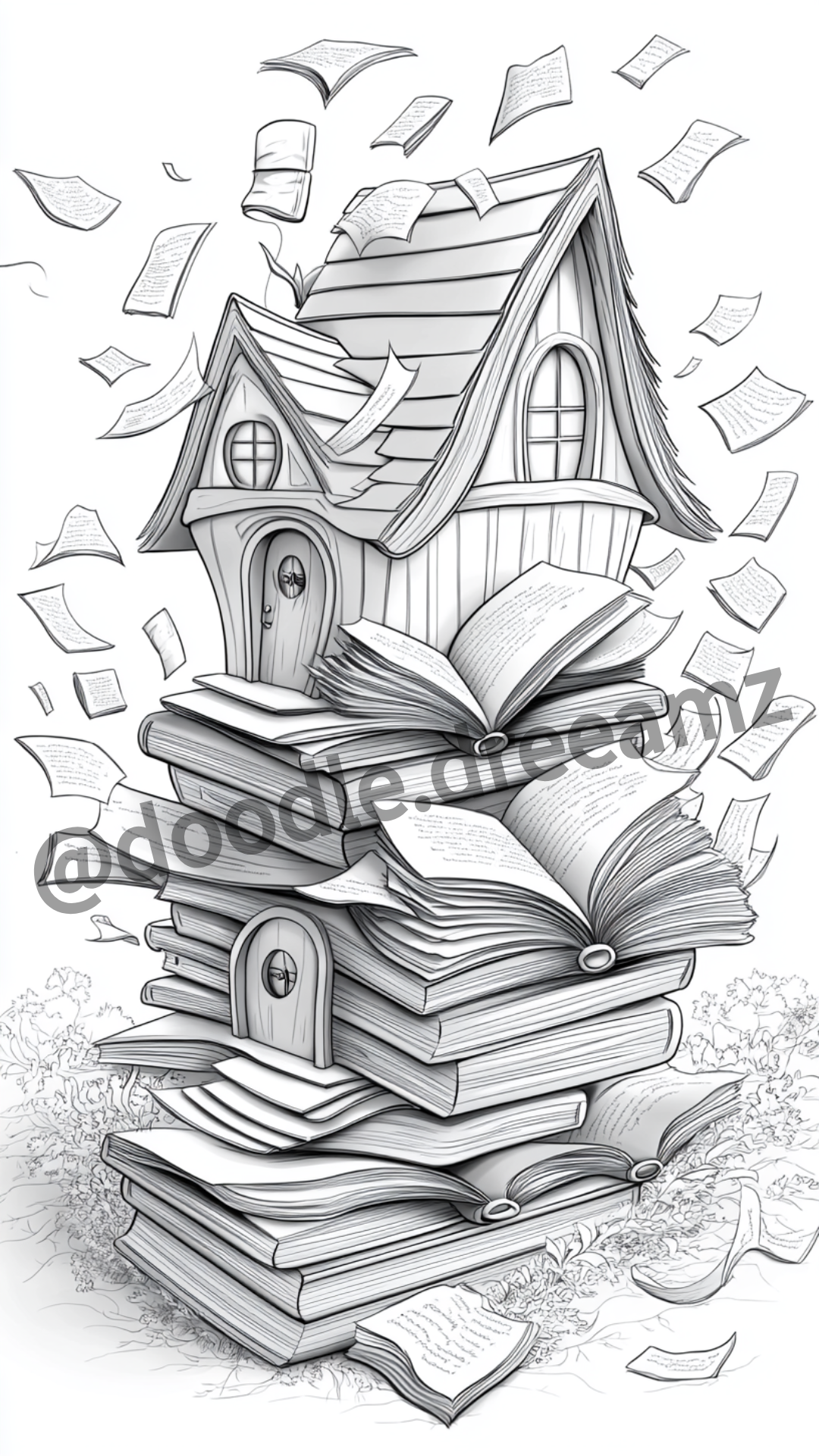 Philosophy House Coloring Page – Printable (A4, Black & White PDF) by Wonder House