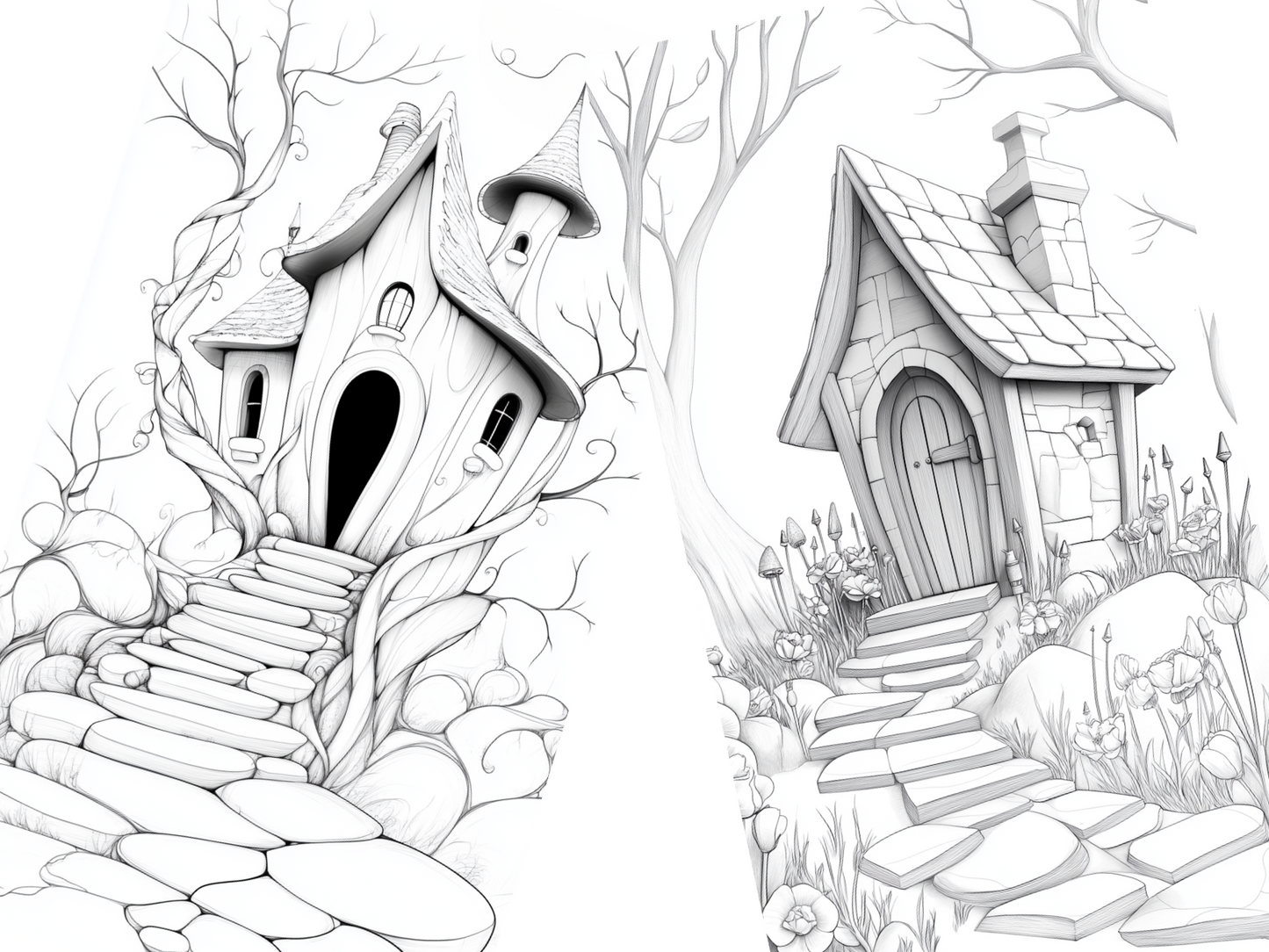Forest House Coloring Page  – Printable (A4, Black & White PDF) by Wonder House