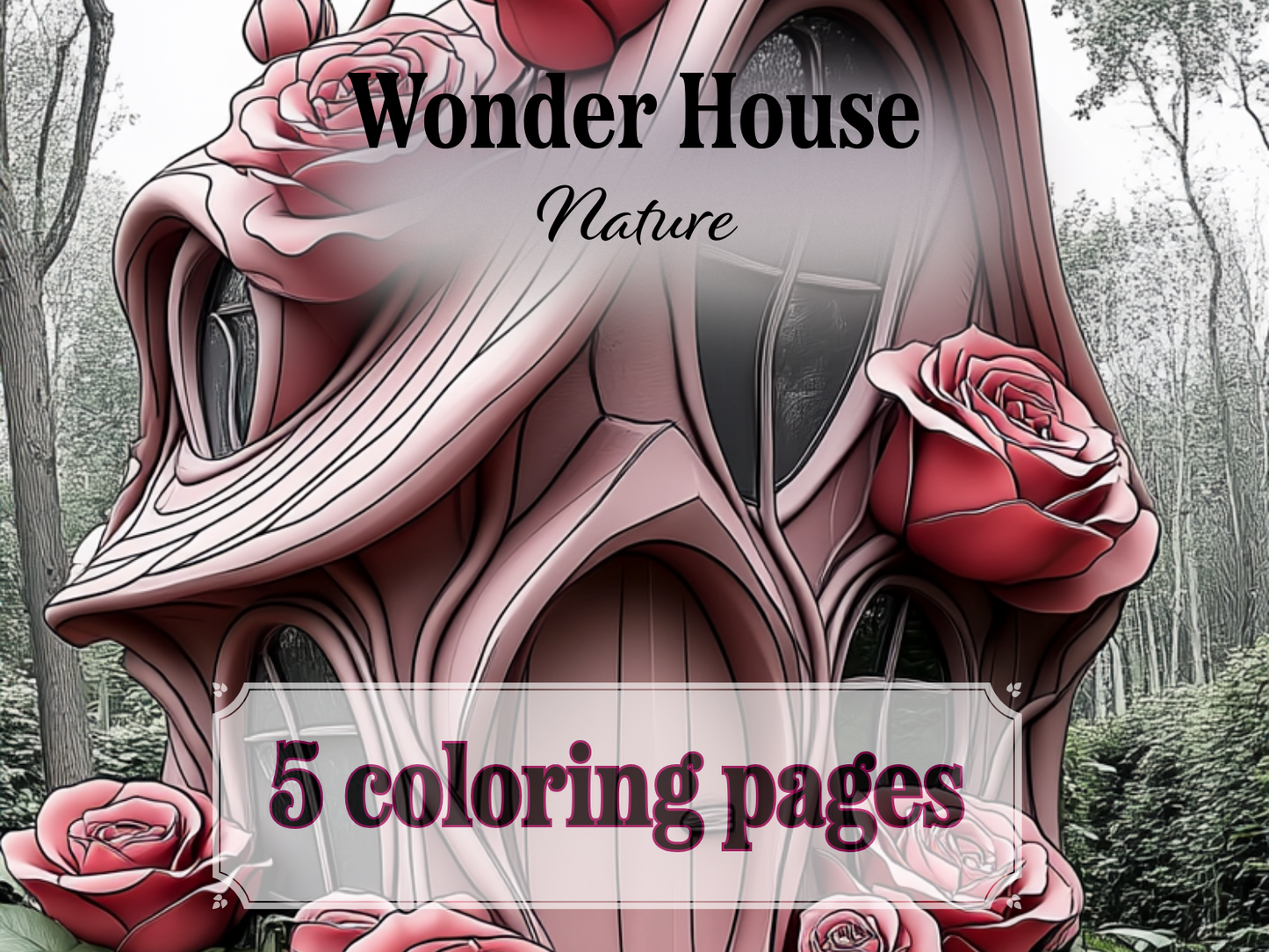 Nature House Coloring Page – Roses, Greenhouses, Leaves & Snowdrops (A4 PDF)|Wonder House