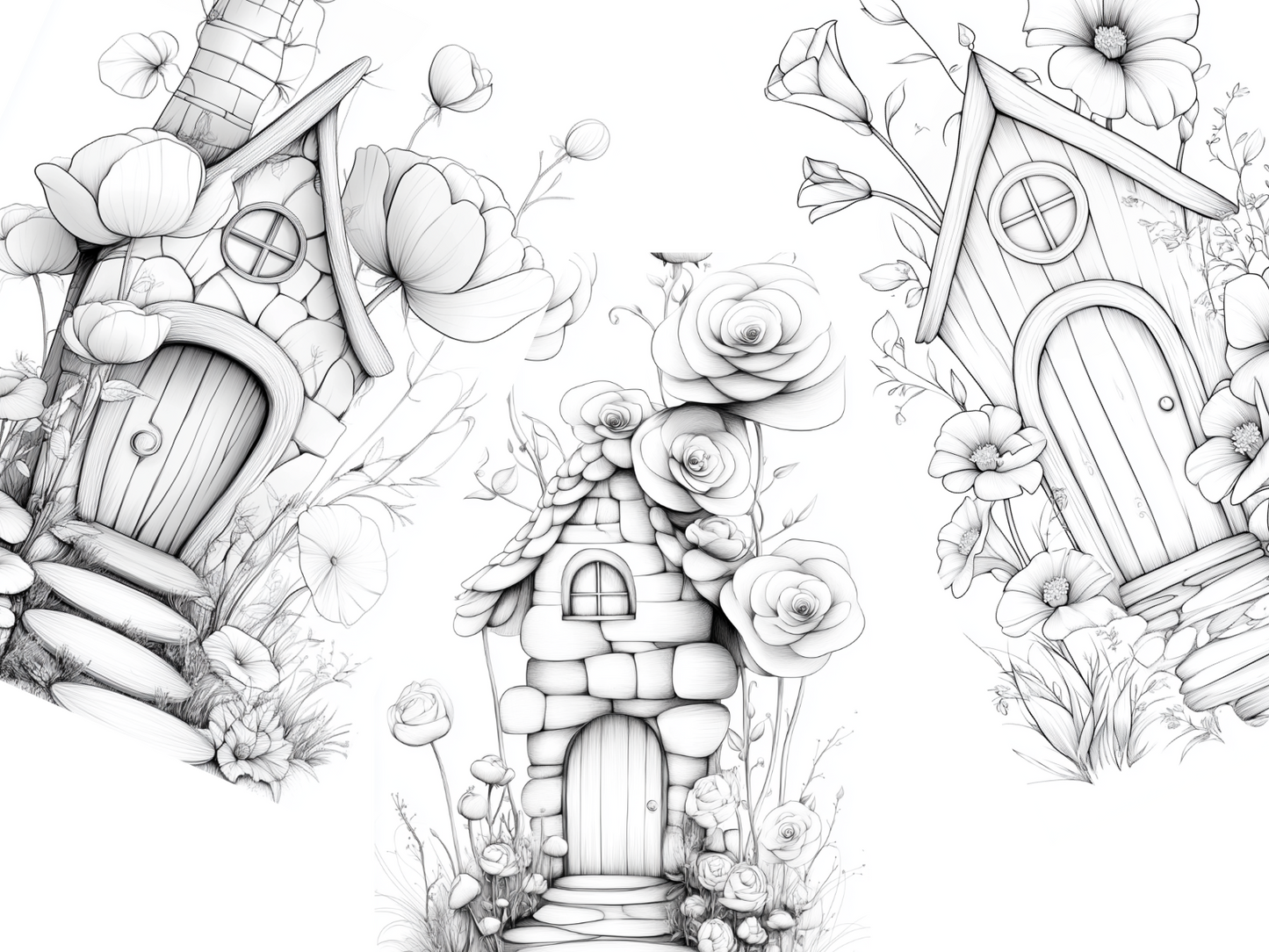 Provence Flowers Coloring Page  – Printable (A4, Black & White PDF) by Wonder House