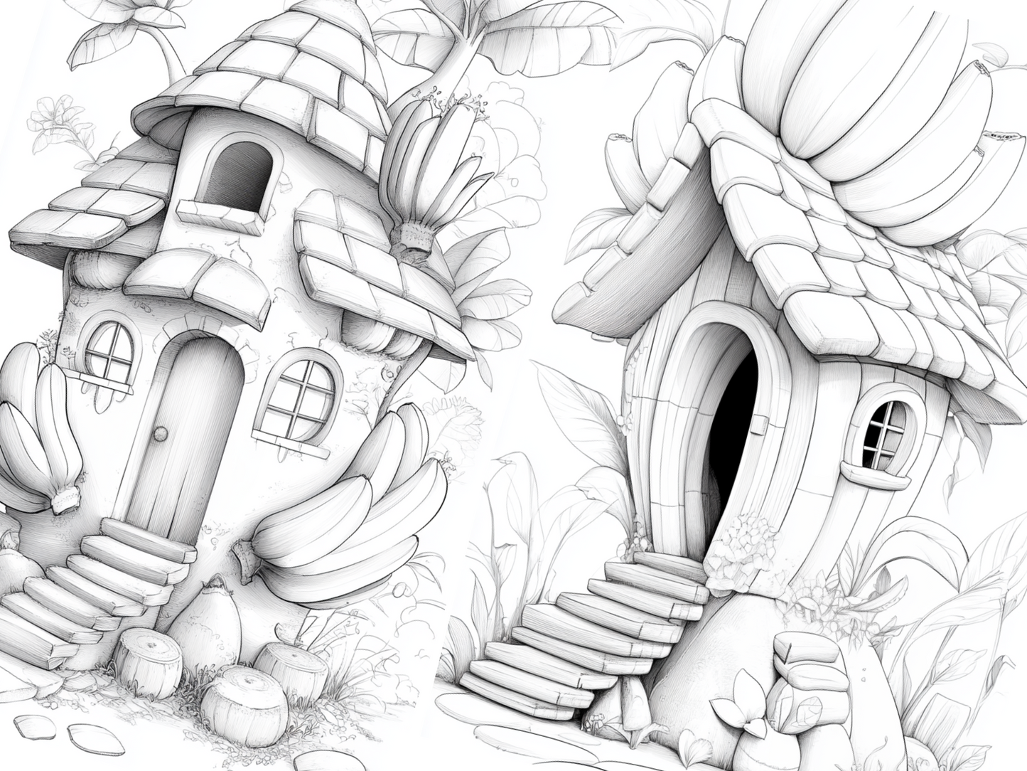 Tropical House Coloring Page – Printable (A4, Black & White PDF) by Wonder House