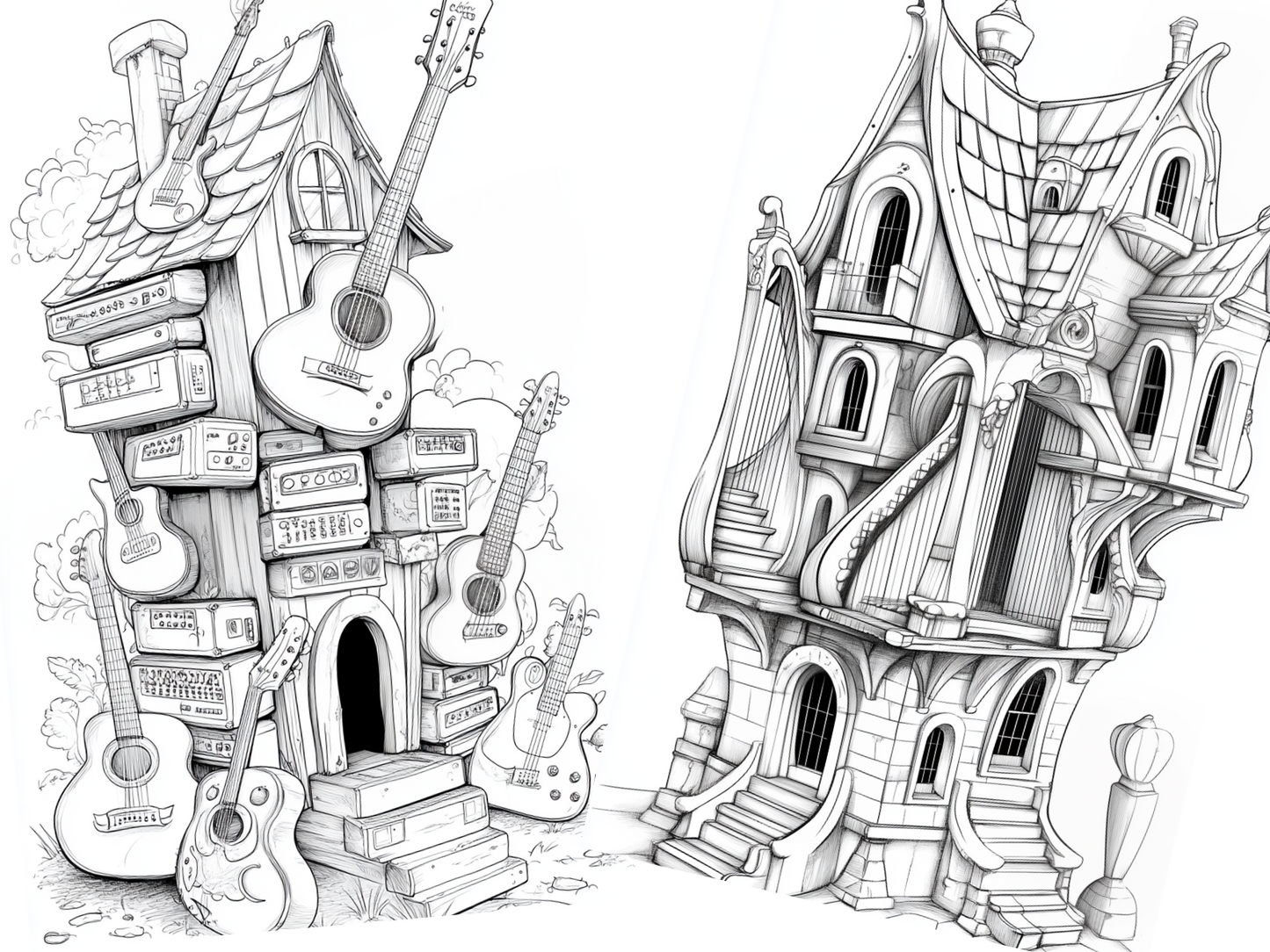 Music House Coloring Page  – Printable (A4, Black & White PDF) by Wonder House