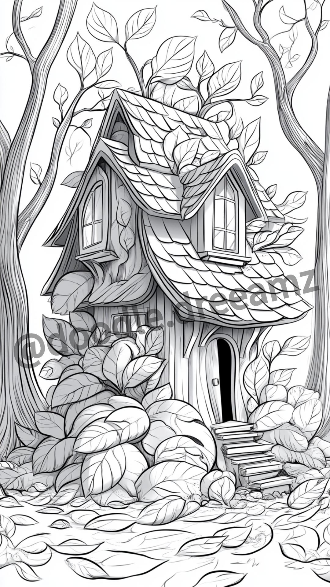 Nature House Coloring Page – Roses, Greenhouses, Leaves & Snowdrops (A4 PDF)|Wonder House