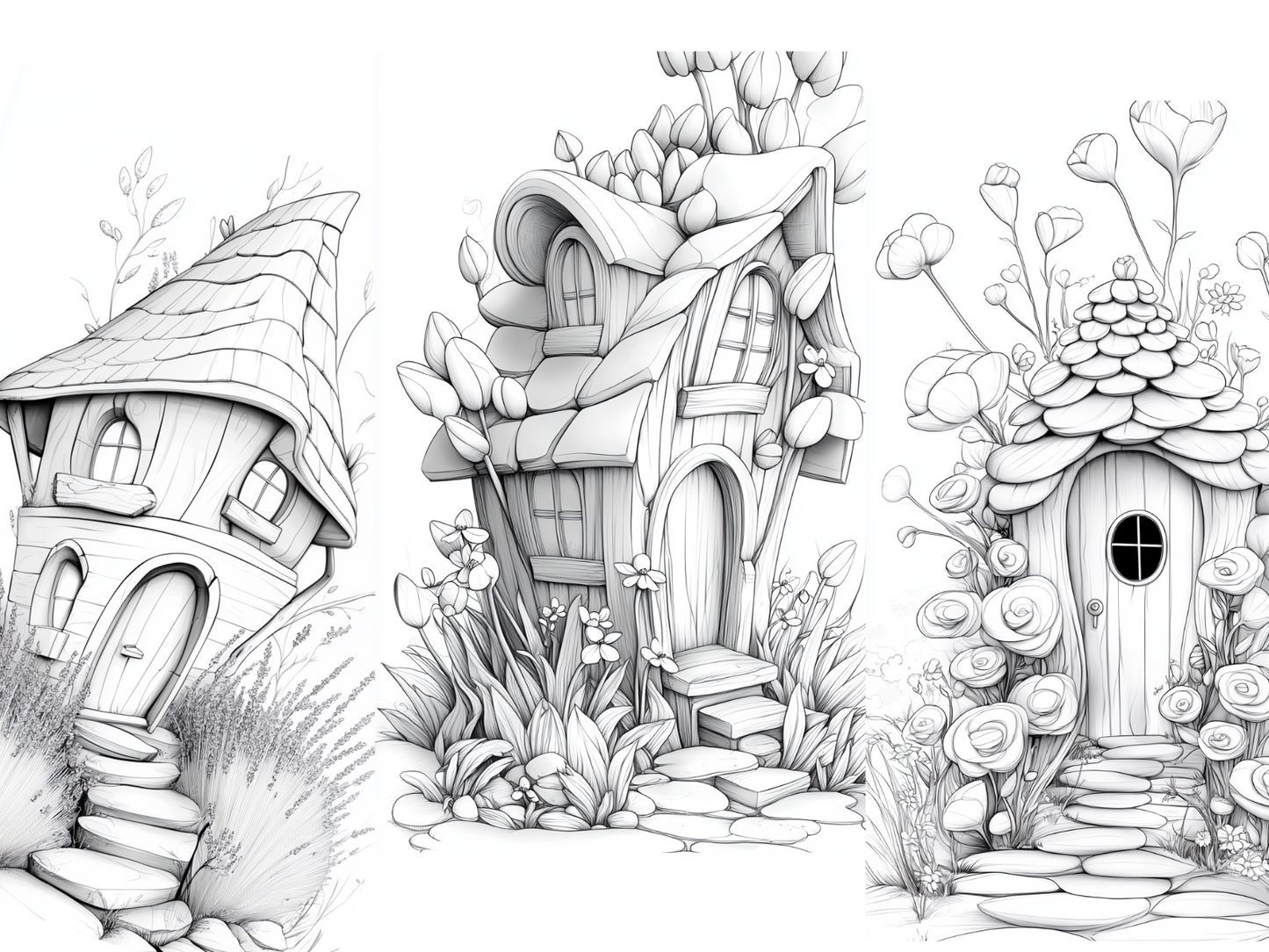 Provence Flowers Coloring Page  – Printable (A4, Black & White PDF) by Wonder House