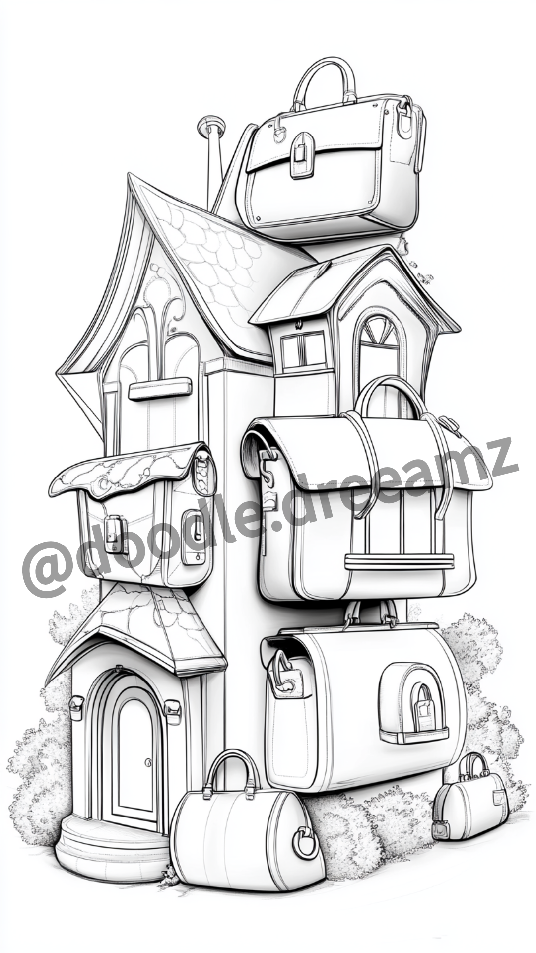 Accessories House Coloring Page  – Printable (A4, Black & White PDF) by Wonder House