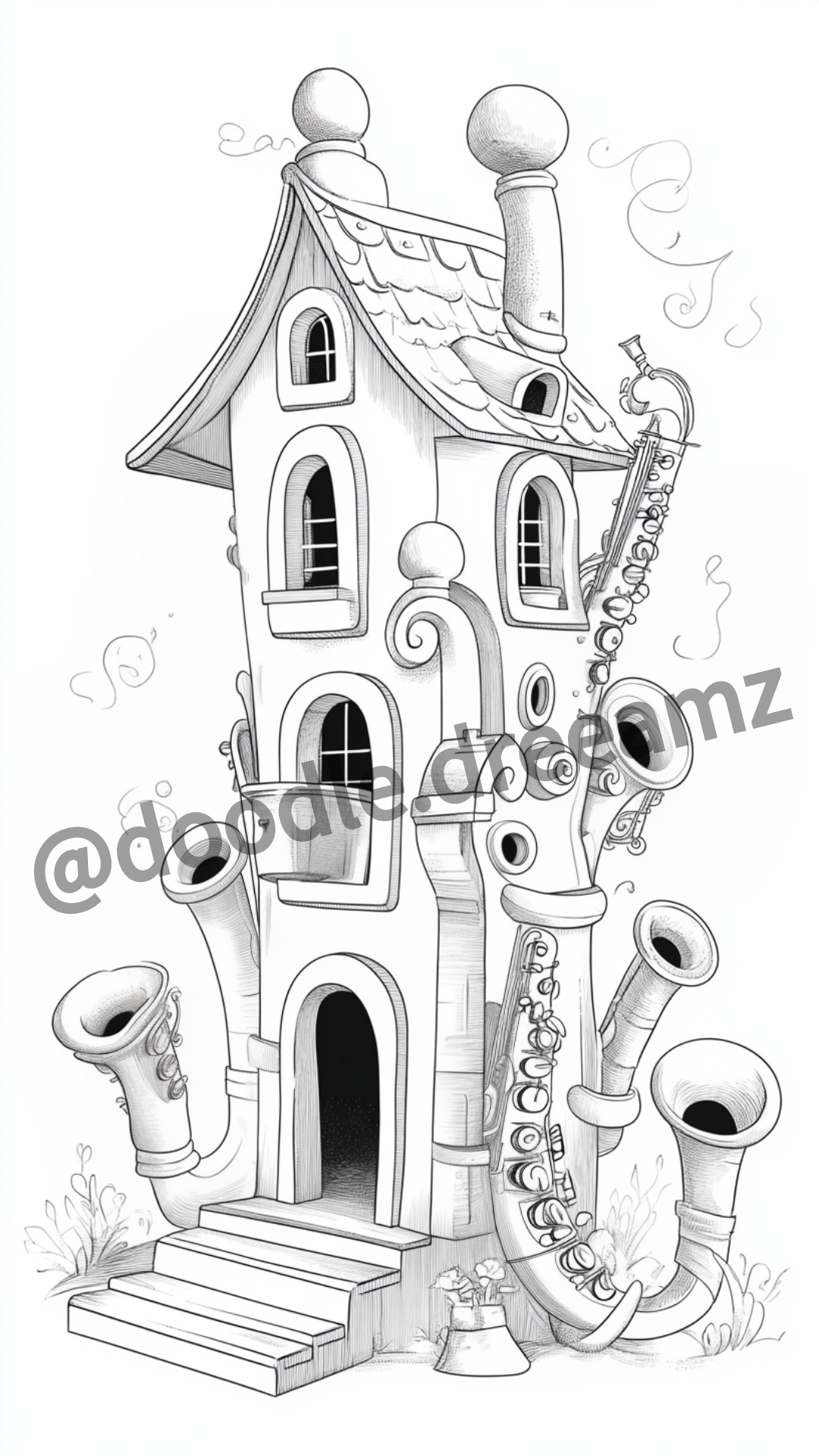 Music House Coloring Page  – Printable (A4, Black & White PDF) by Wonder House