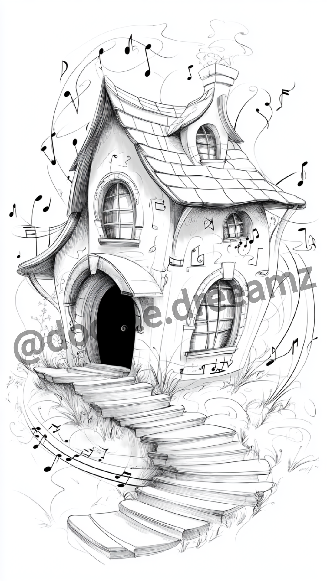 Music House Coloring Page  – Printable (A4, Black & White PDF) by Wonder House