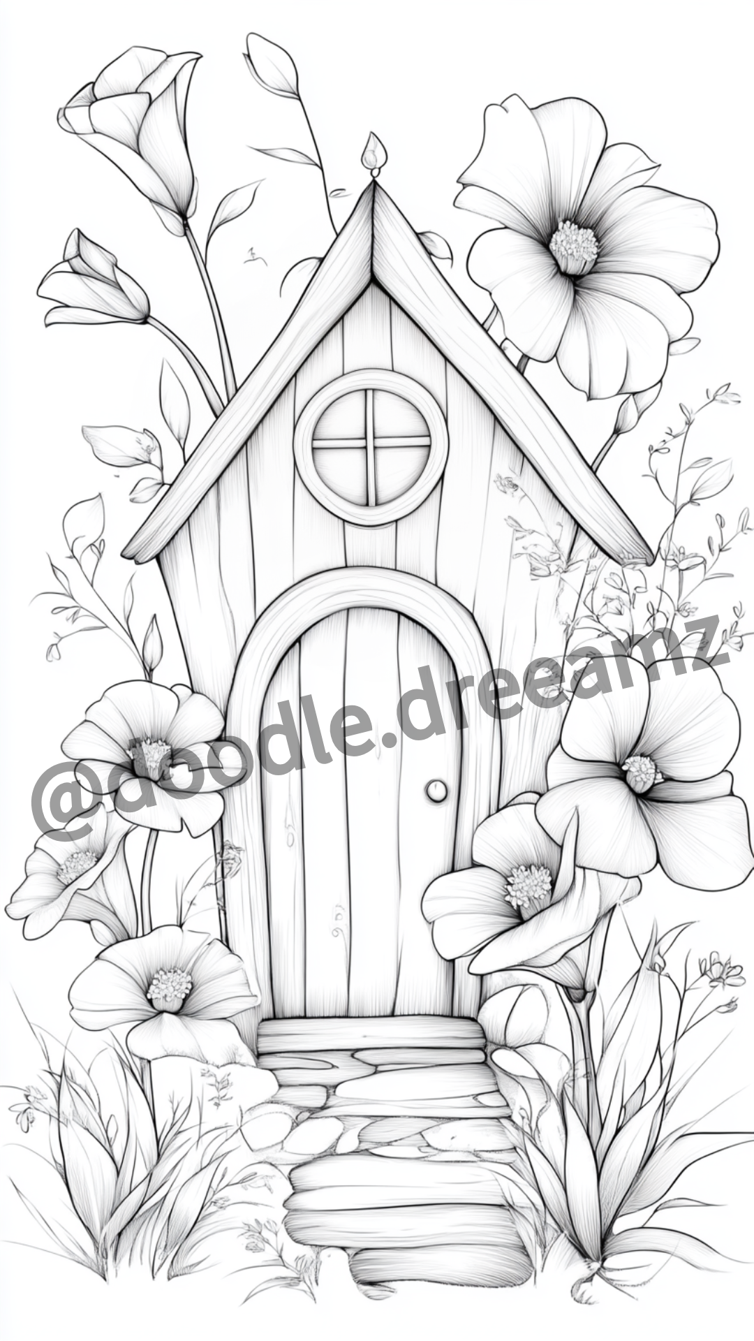 Provence Flowers Coloring Page  – Printable (A4, Black & White PDF) by Wonder House
