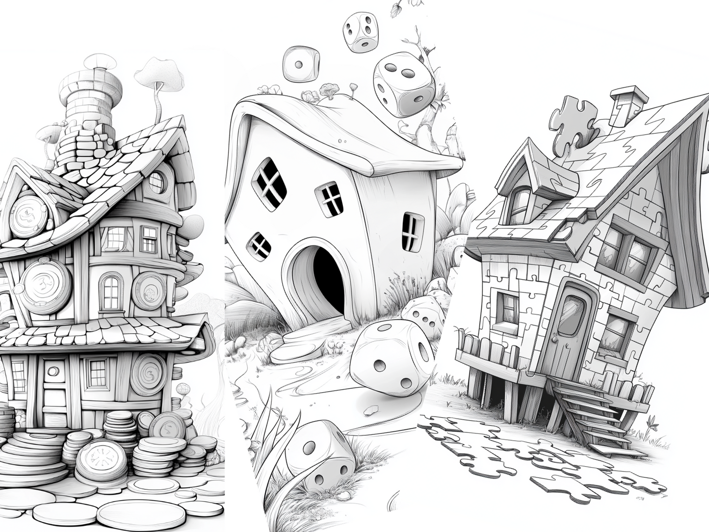 Game House Coloring Page  – Printable (A4, Black & White PDF) by Wonder House