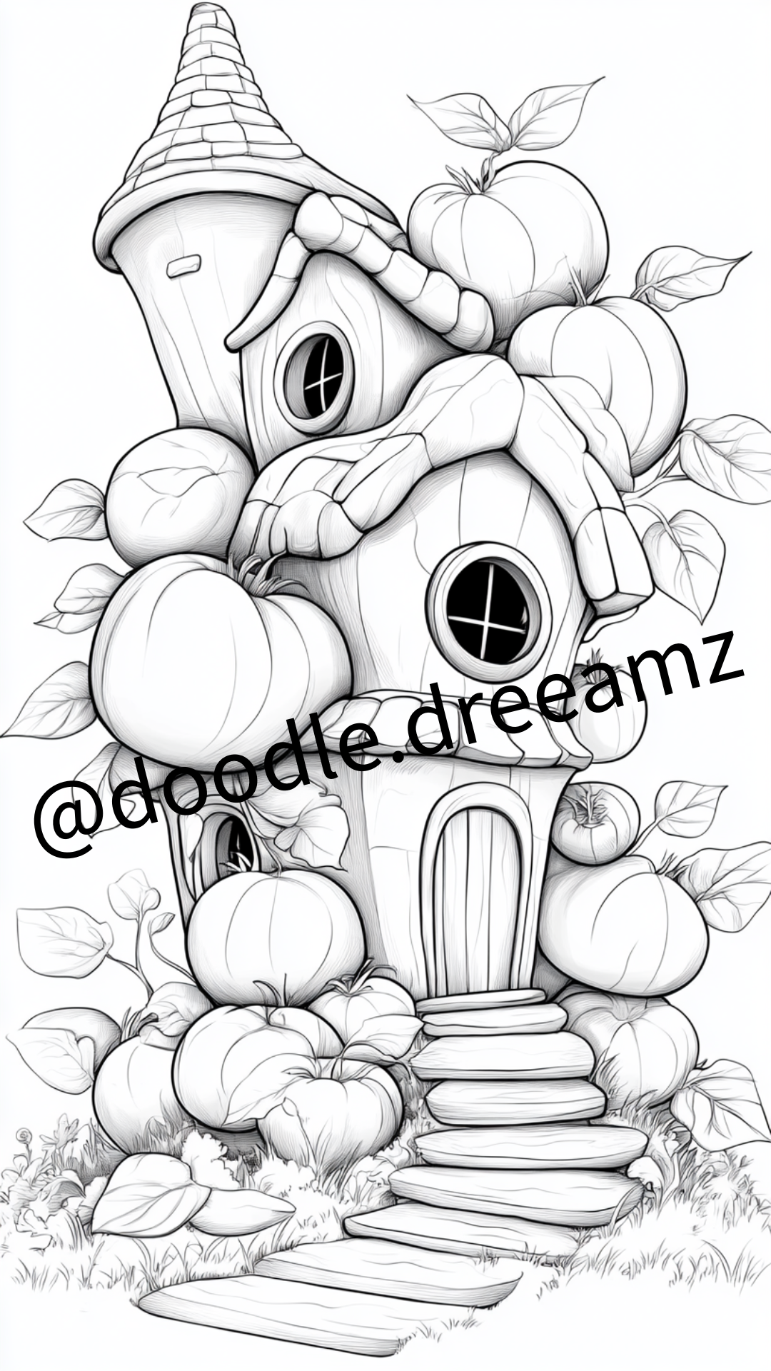 Vegetable House Coloring Page – Printable (A4, Black & White PDF) by Wonder House