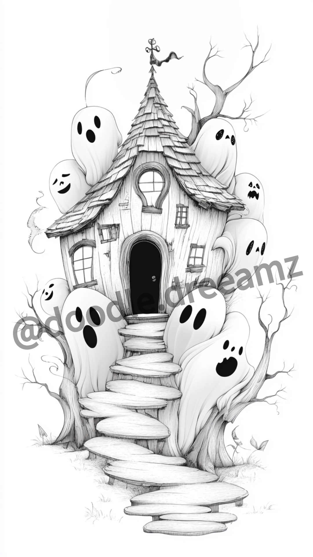 Scares House Coloring Page  – Printable (A4, Black & White PDF) by Wonder House