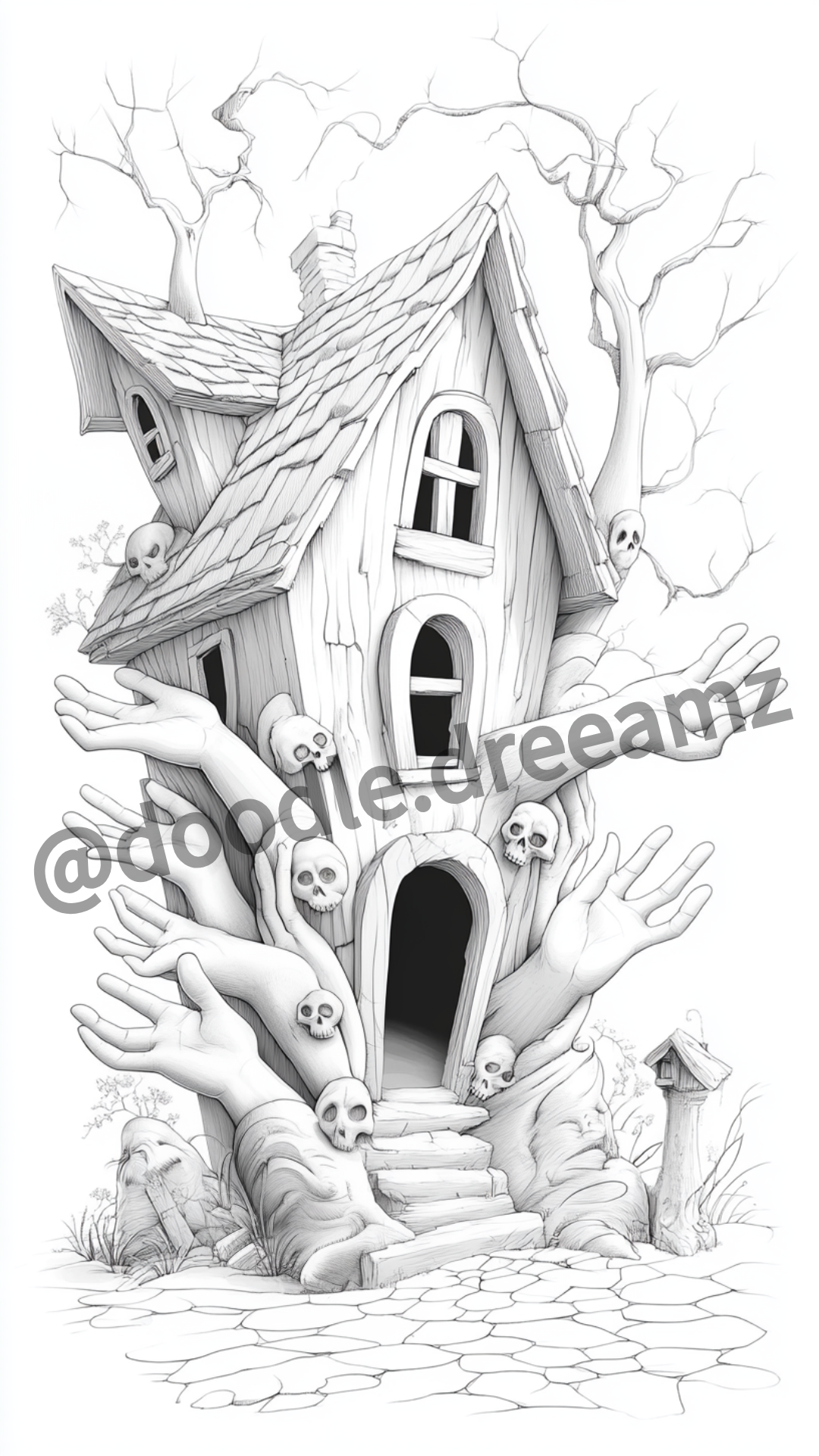 Scares House Coloring Page  – Printable (A4, Black & White PDF) by Wonder House