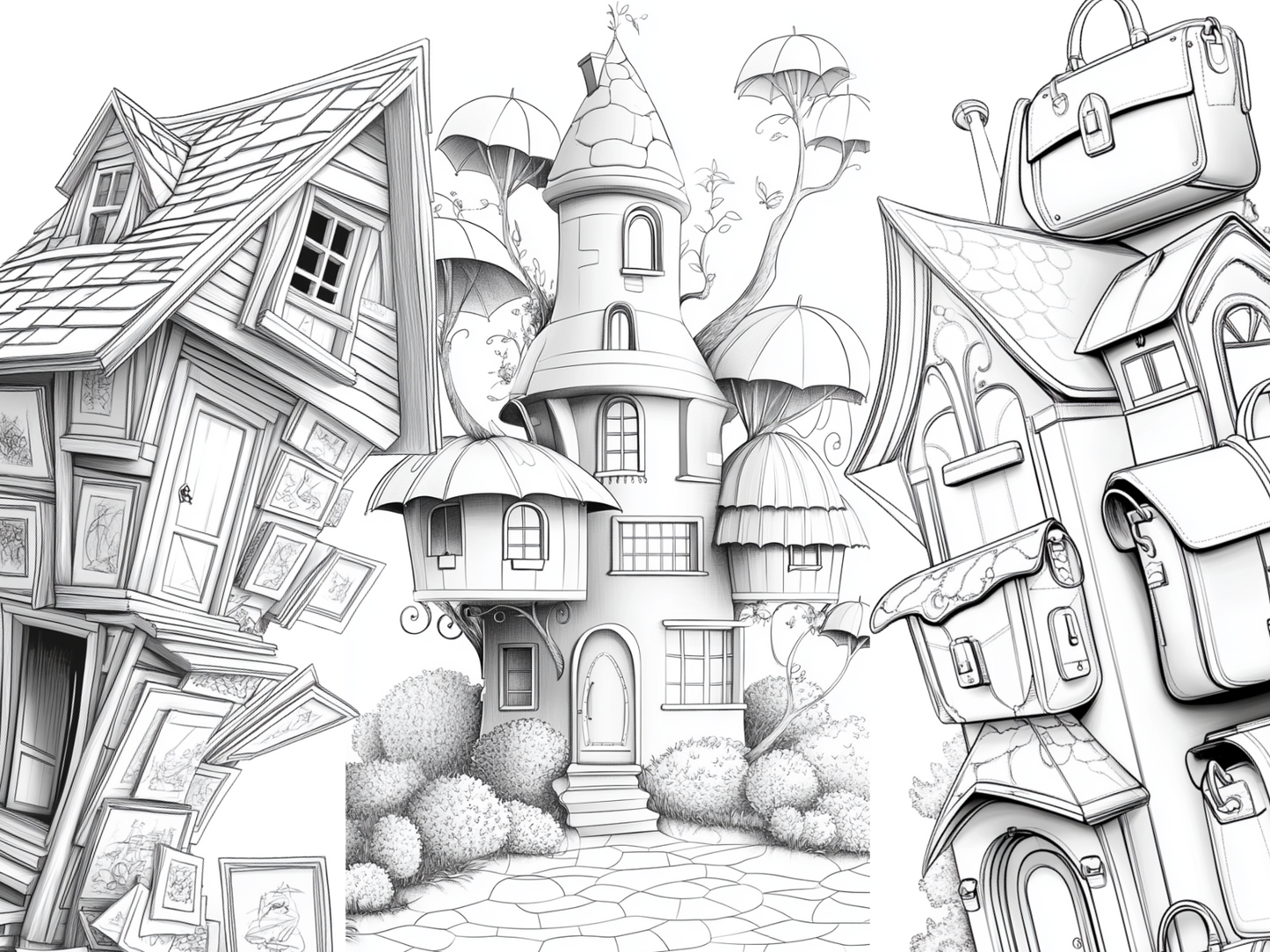 Accessories House Coloring Page  – Printable (A4, Black & White PDF) by Wonder House